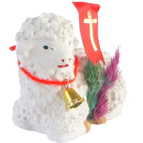 Velikonočno ležeče jagnje iz mavca, ročno poslikano