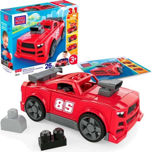 Mega Bloks 3v1 gradbeni komplet – dirkalni avto (26 kosov)