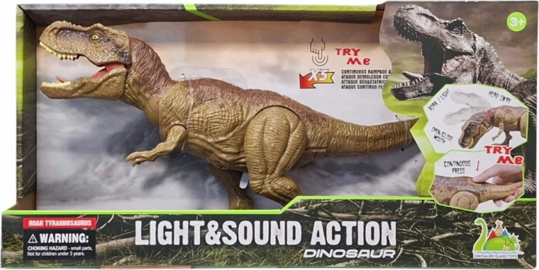 Dinozaver Tyrannosaurus rex z dimnim učinkom, lučmi in zvoki