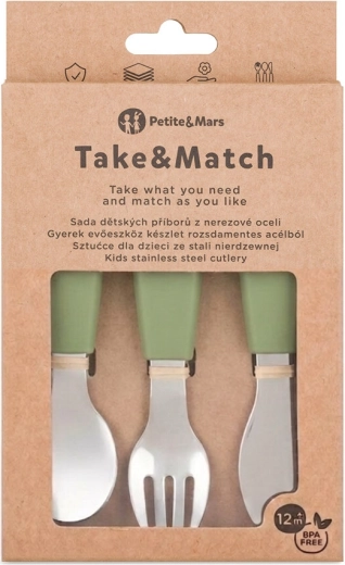 Petite&Mars set otroškega jedilnega pribora iz nerjavečega jekla Take&Match sweet pea 12m+