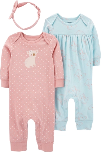 Carter’s dekliški 3-delni set: 2 pajaca in naglavni trak Pink & Mint, vel. 56