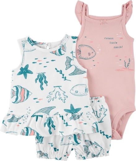 Carter's 3-delni set pink ocean za deklice (majica brez rokavov, kratke hlače, bodi) – 9 m