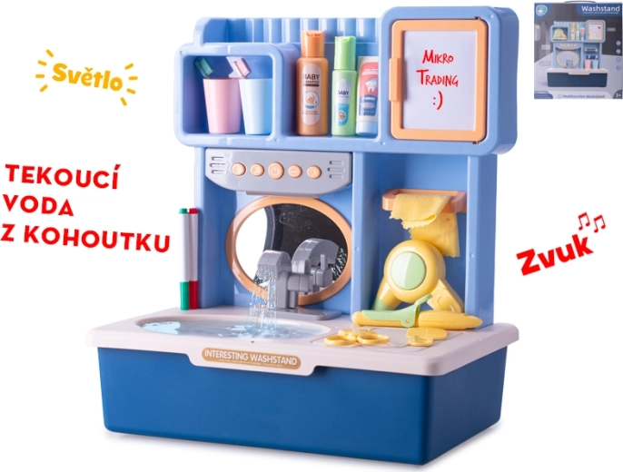 Interaktivno otroško umivalnik s tekočo vodo – modro