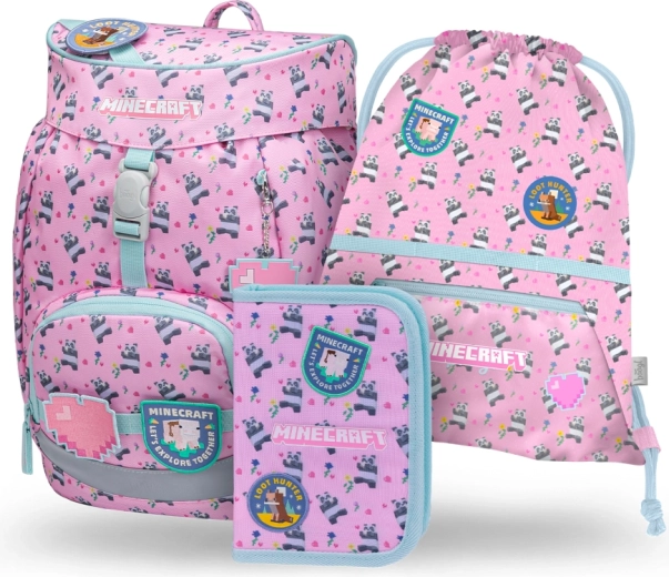 Šolski set BAAGL Airy MINECRAFT Panda – nahrbtnik, peresnica in vreča za copate