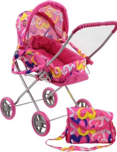 Adar 2-in-1 doll stroller with removable carrycot and bag – heart motif