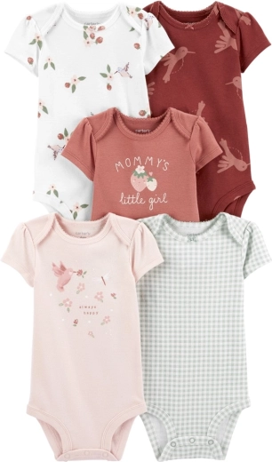 Carter’s baby bodysuits with short sleeves Hummingbird for girls, 5 pcs, size 56 (NB)
