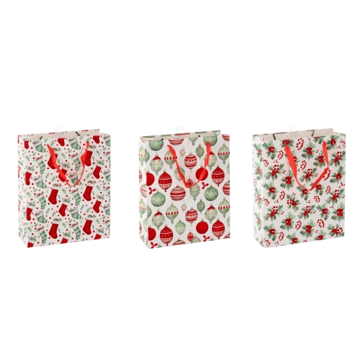 Božična darilna vrečka Świąteczne Symbole 18 × 24 × 8 cm, komplet 12 kosov