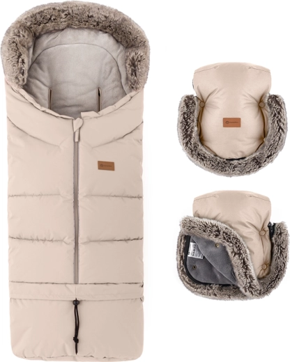 Petite&Mars zimski set: zimska vreča Arctic 4v1 in rokavice za voziček Furry rose petal