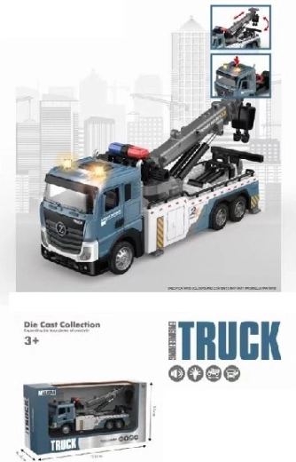 Kovinski tovorni avtomobil z žerjavom in prikolico s svetlobnimi in zvočnimi učinki