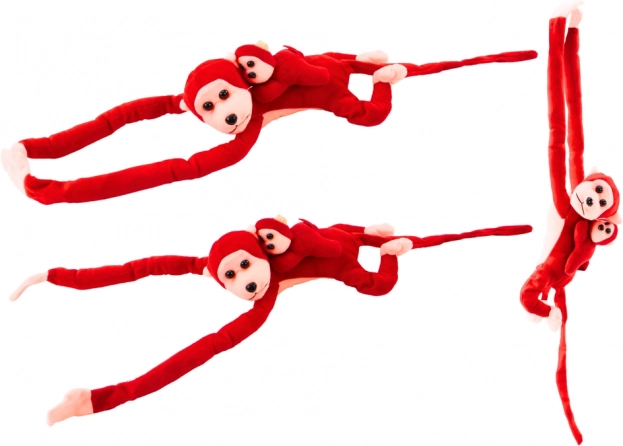 Plišasta opica z mladičkom rdeča 90 cm