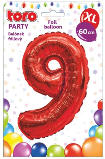 Folijski balon TORO XL številka 9, 60 cm, rdeč