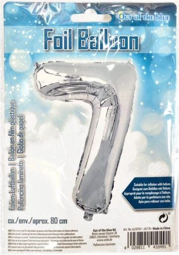 Folijski balon številka 7 srebrn 80 cm