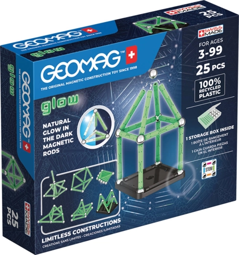 Geomag Glow svetleči magnetni gradbeni komplet iz reciklirane plastike, 25 delov