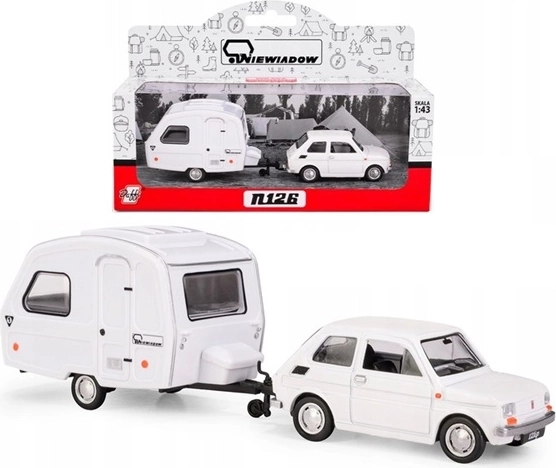 Fiat 126p s karavanom Niewiadów N126, bel, model 1:43