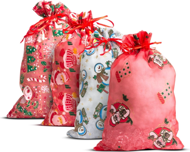 Darilna organza vrečka z božičnim motivom 20 × 30 cm - 1 kos