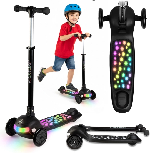Otroški trikolesni balansirni skiro z LED osvetlitvijo Ricokids Glowi – črn