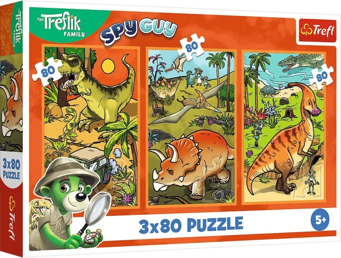 Puzzle Trefl Treflički v svetu dinozavrov 3x80 koščkov