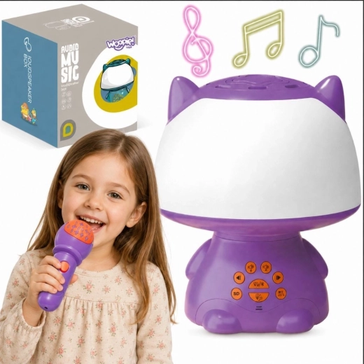 Woopie večnamenska RGB svetilka z Bluetooth zvočnikom in karaoke mikrofonom, vijolična