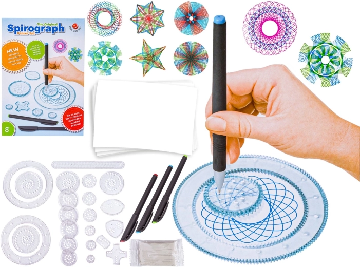 Spirograf – ustvarjalni komplet za risanje s šablonami in flomastri