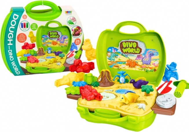Plastelin svet dinozavrov v kovčku – modelčki in orodja, zelena
