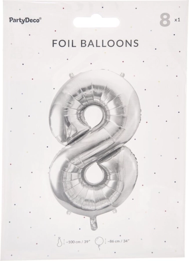 Folijski balon številka 8 srebrn 86 cm