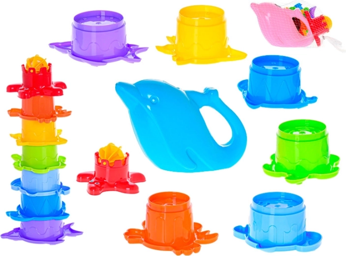 Piramida morske živali z delfinjo zalivalko, 7 nadstropij, 28 cm