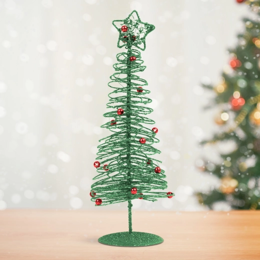 Bleščeče kovinsko božično drevesce, zeleno, 28 cm