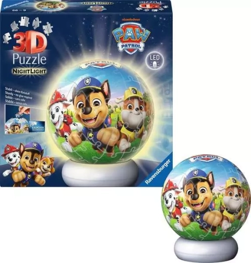 Svetleči 3D puzzle PAW PATROL – nočna izdaja, 72 kosov