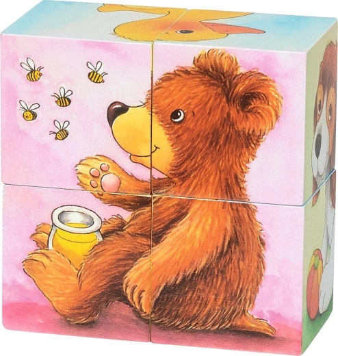 Goki wooden picture cubes – baby animals, 4 pcs