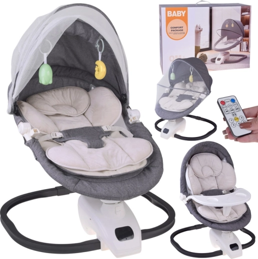 Ležalnik-gugalnik in jedilni stolček 3v1 z mrežo proti komarjem in daljinskim upravljalnikom