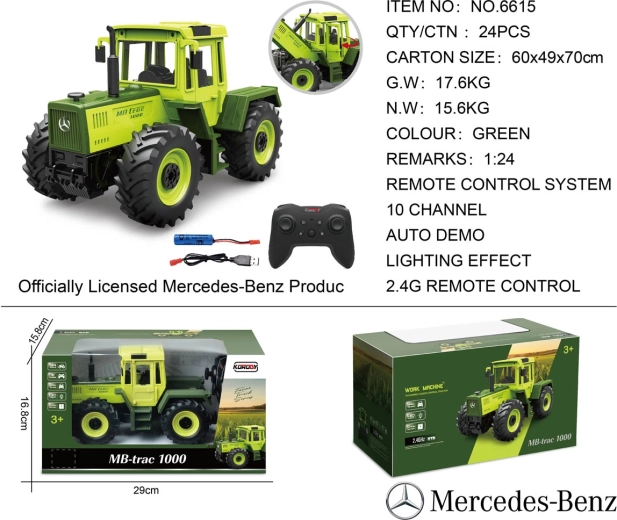 Daljinsko vodeni zeleni traktor Mercedes-Benz 1:24