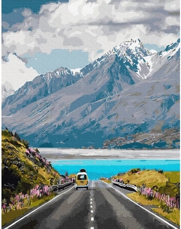 Slikanje po številkah Pot v gorah 40x50 Platno + Barve + Čopiči