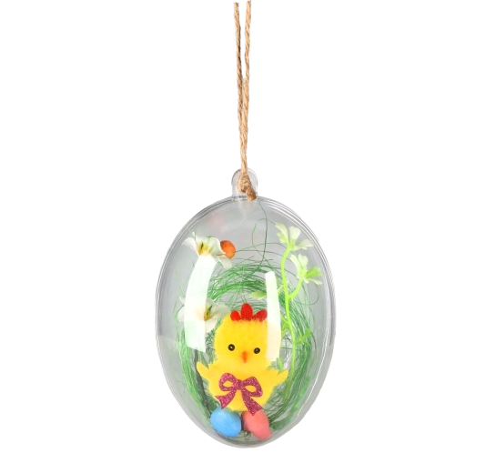 Velikonočni viseči okrasek piščanček v prozorni krogli, komplet 12 kosov