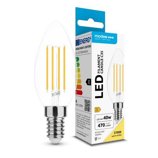 Modee LED žarnica Filament C35 4 W E14, 470 lm, toplo bela