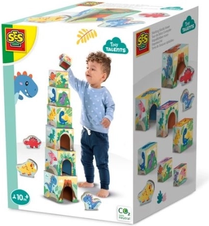 SES Creative stolp iz kock z dino figuricami