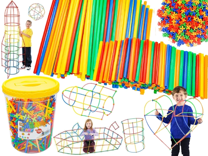 Construction Straws and Connectors in a Bucket, approx. 1000 pieces