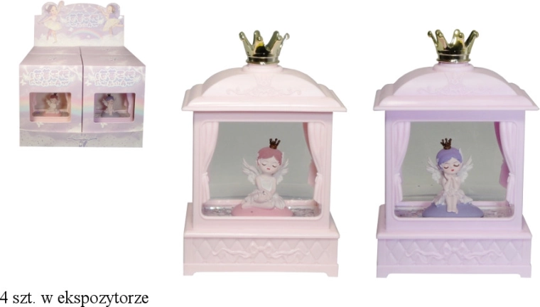 Nočna lučka z vrtečim se bleščicem in glasbeno skrinjico na baterije