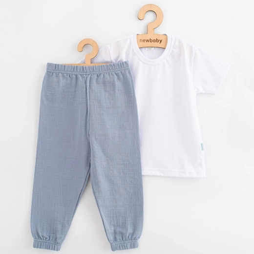 Children's cotton set: T-shirt and muslin pants blue-gray 104 (3–4 years)
