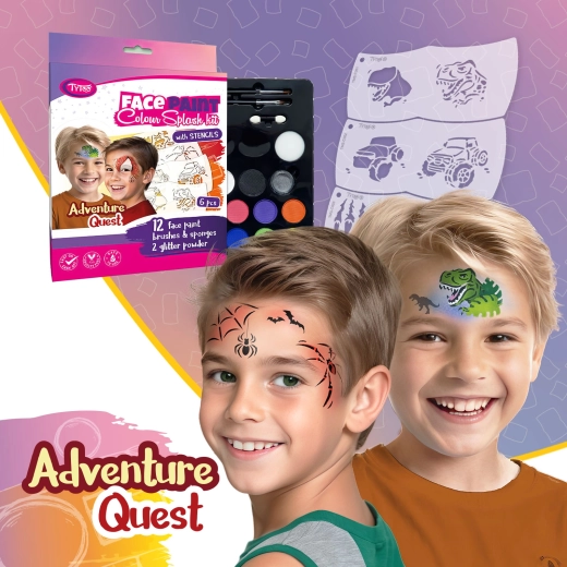 TyToo Adventure Quest komplet za poslikavo obraza s 6 šablonami Mosaic