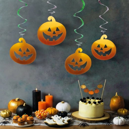 Komplet visečih halloween dekoracij z bučami in duhovi, 12 kosov