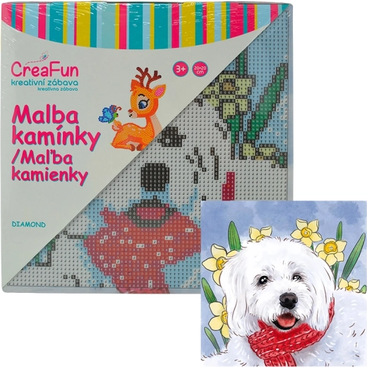 Diamantno slikanje – beli pes 20 × 20 cm