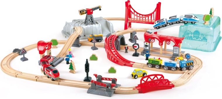 Wooden Train Set City Train in Storage Box