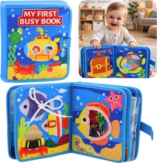 Tekstilna senzomotorična knjižica iz filca – morski živalski svet 3D