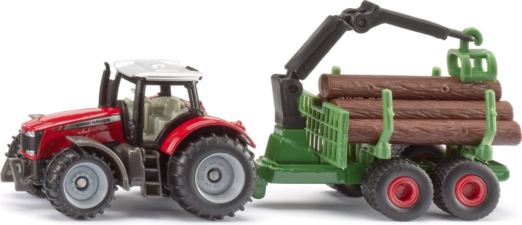 Siku traktor Massey Ferguson z gozdarsko prikolico in hlodi