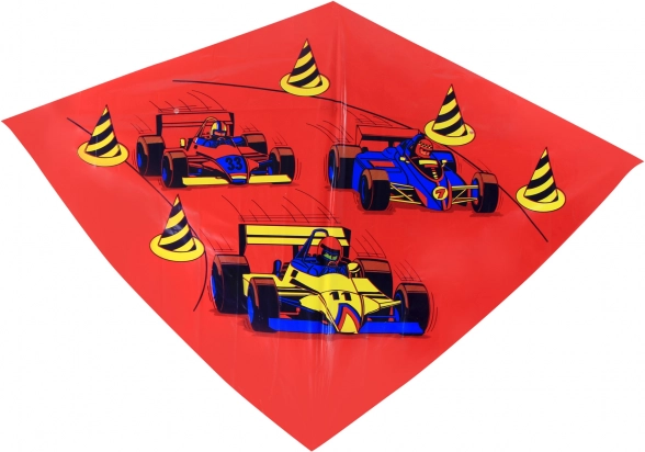 Barvit leteči zmaj z motivom dirkalnih avtomobilov