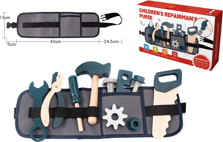 Lesena kompletna škatla z orodjem z nastavljivim pasom za otroke