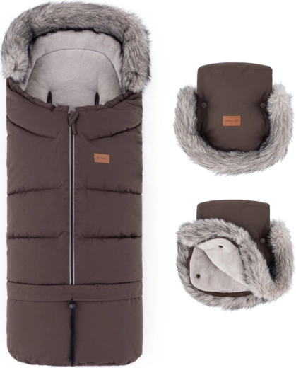 PETITE&MARS set zimska vreča Arctic 4v1 + rokavice za voziček Furry rich brown