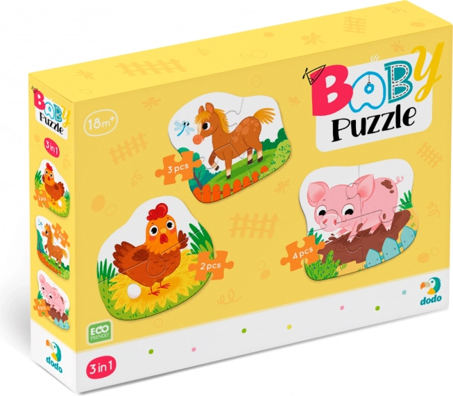 Otroški puzzle Živalice s kmetije 3v1 (2, 3, 4 koščki) DODO