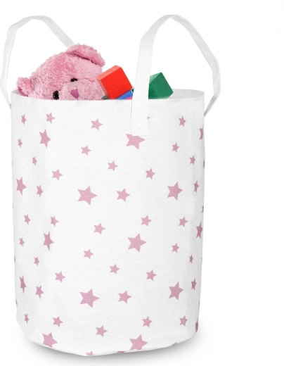 Tekstilna košara za igrače Nukido bela z rožnatimi zvezdicami
