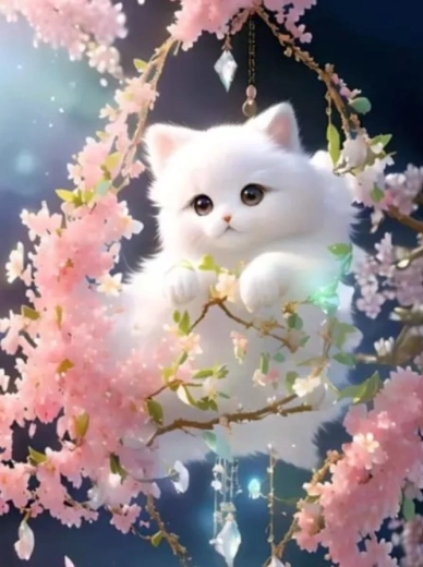 Diamantno slikanje bela mucka 30 × 40 cm